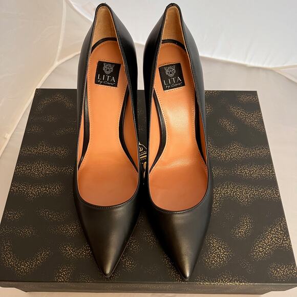 LITA BY CIARA Women's Black Leather Solid Point Toe Pumps Sz EU 38 NIB - Picture 2 of 6